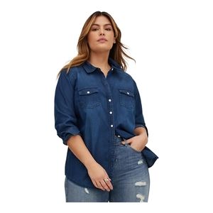 Torrid Women's Long Sleeve Dark Denim Button Up Shirt